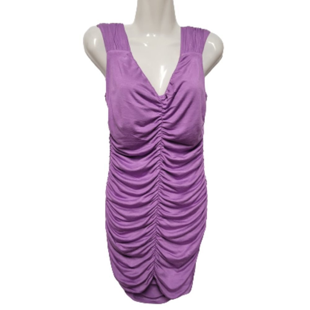 Purple Sleeveless Ruched Tight Fitting Body Con Dress Size L